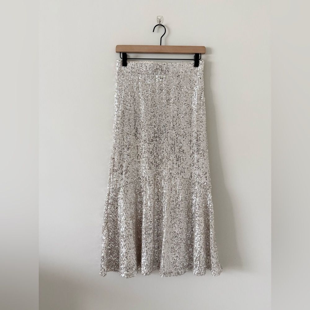 Rachel Zoe A-Line Midi Skirt in Full Silver Sequins Size S